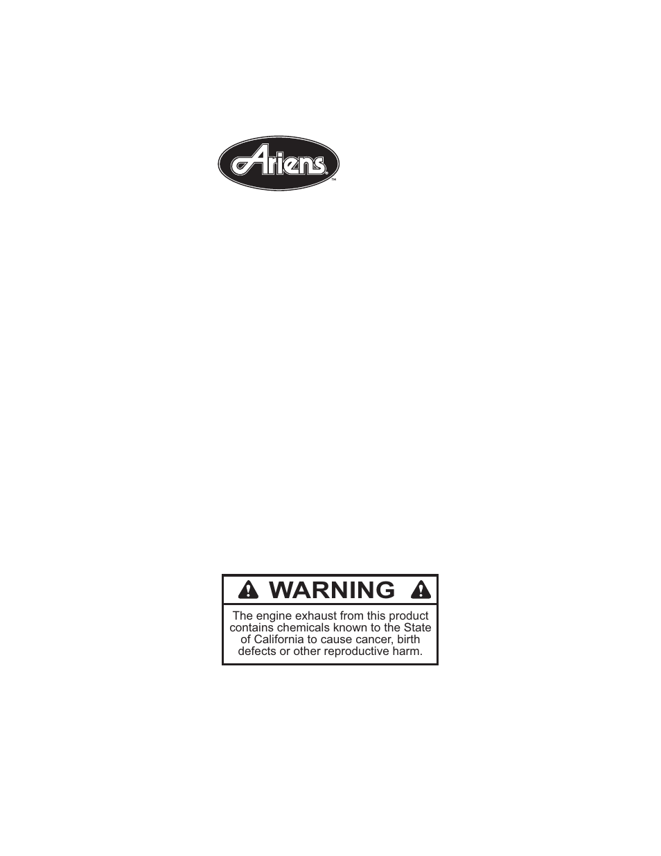 Warning | Ariens 946101-ST622 User Manual | Page 20 / 20