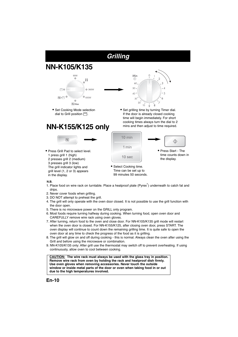 Grilling, En-10 | Panasonic NNK105WBWPG User Manual | Page 12 / 62
