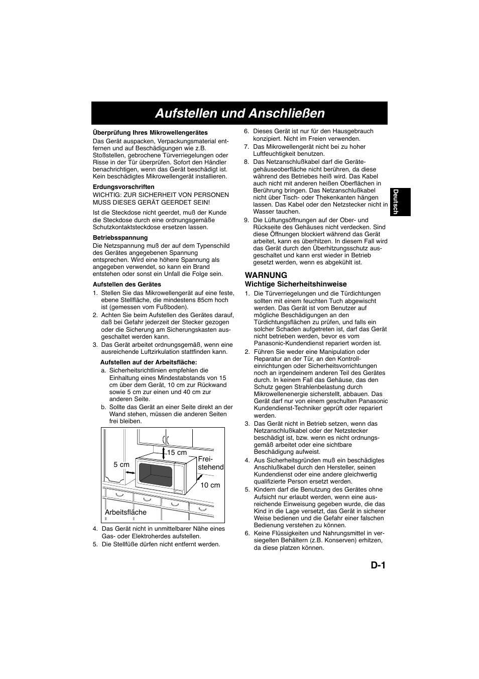Aufstellen und anschließen | Panasonic NNK105WBWPG User Manual | Page 18 / 62