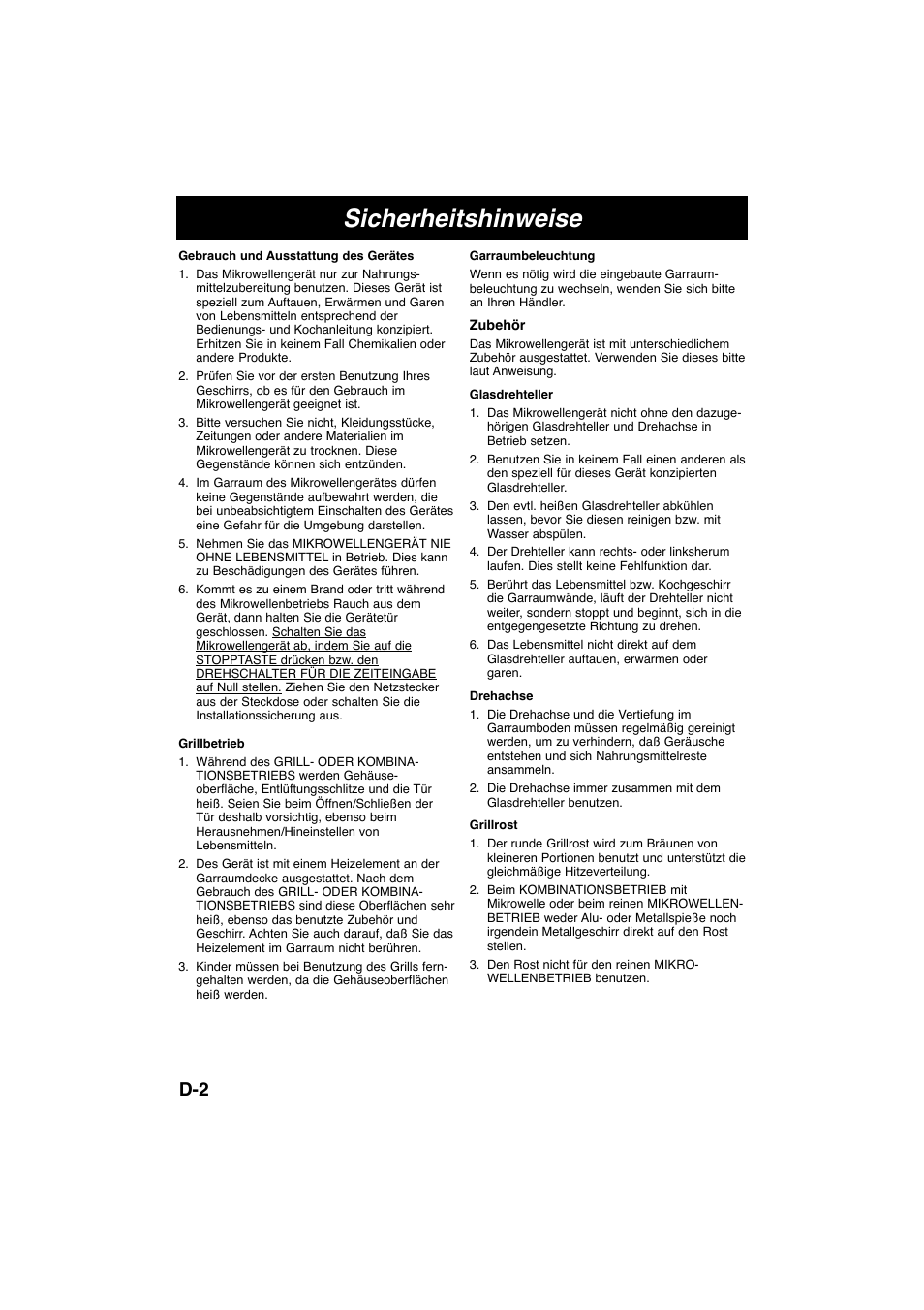 Sicherheitshinweise | Panasonic NNK105WBWPG User Manual | Page 19 / 62