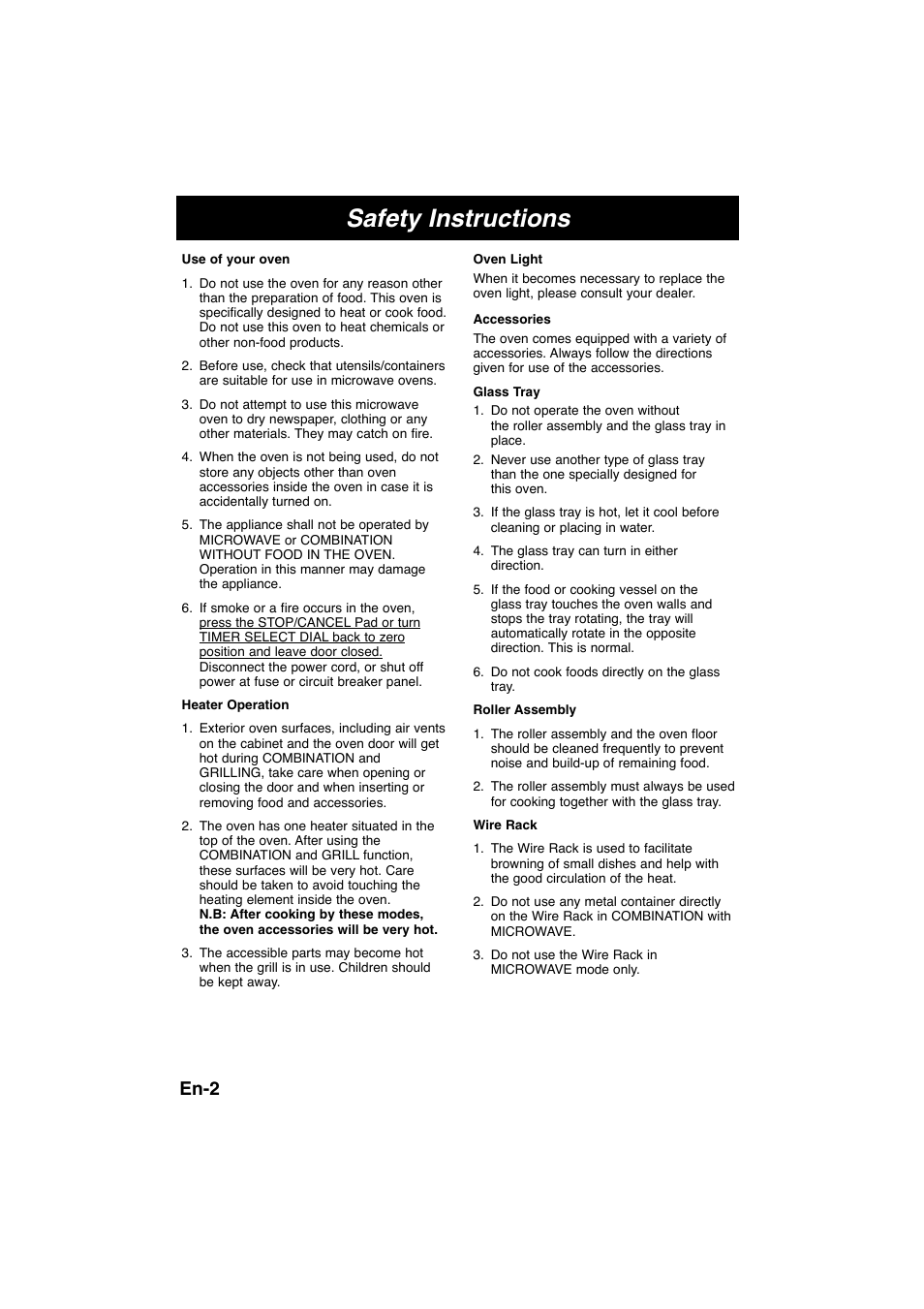 Safety instructions, En-2 | Panasonic NNK105WBWPG User Manual | Page 4 / 62