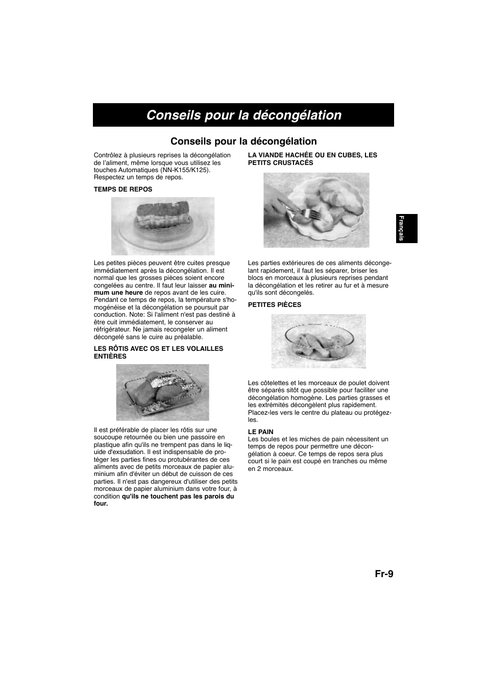 Conseils pour la décongélation, Fr-9 | Panasonic NNK105WBWPG User Manual | Page 41 / 62