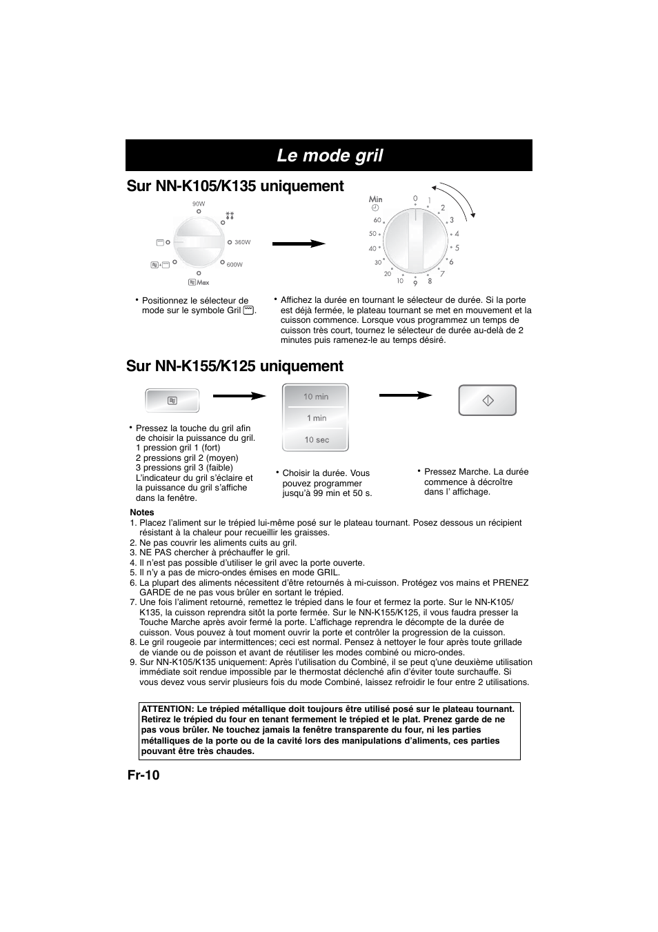 Le mode gril, Fr-10 | Panasonic NNK105WBWPG User Manual | Page 42 / 62