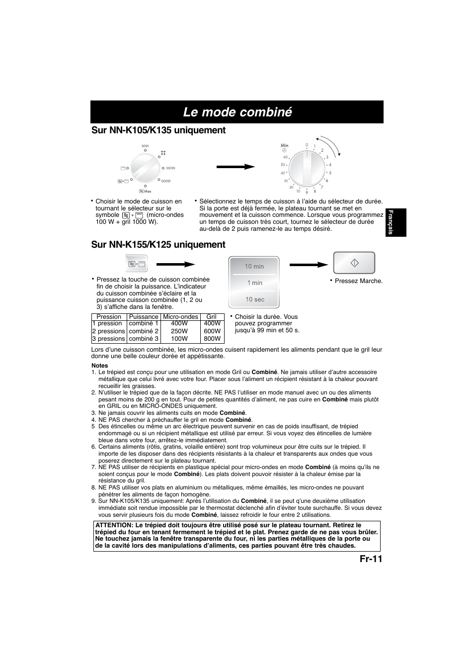 Le mode combiné, Fr-11 | Panasonic NNK105WBWPG User Manual | Page 43 / 62