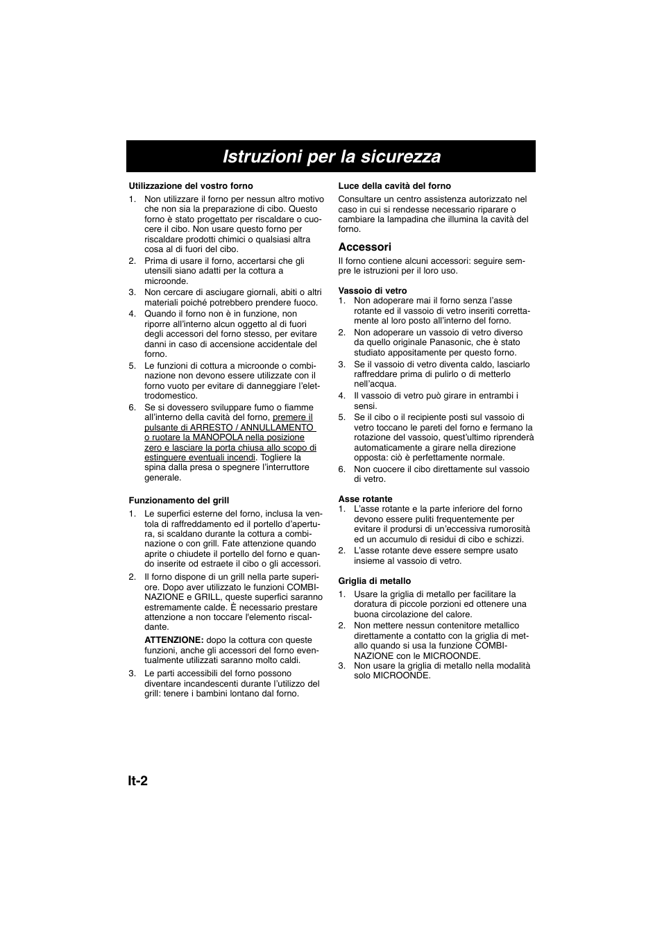 Istruzioni per la sicurezza, It-2, Accessori | Panasonic NNK105WBWPG User Manual | Page 49 / 62