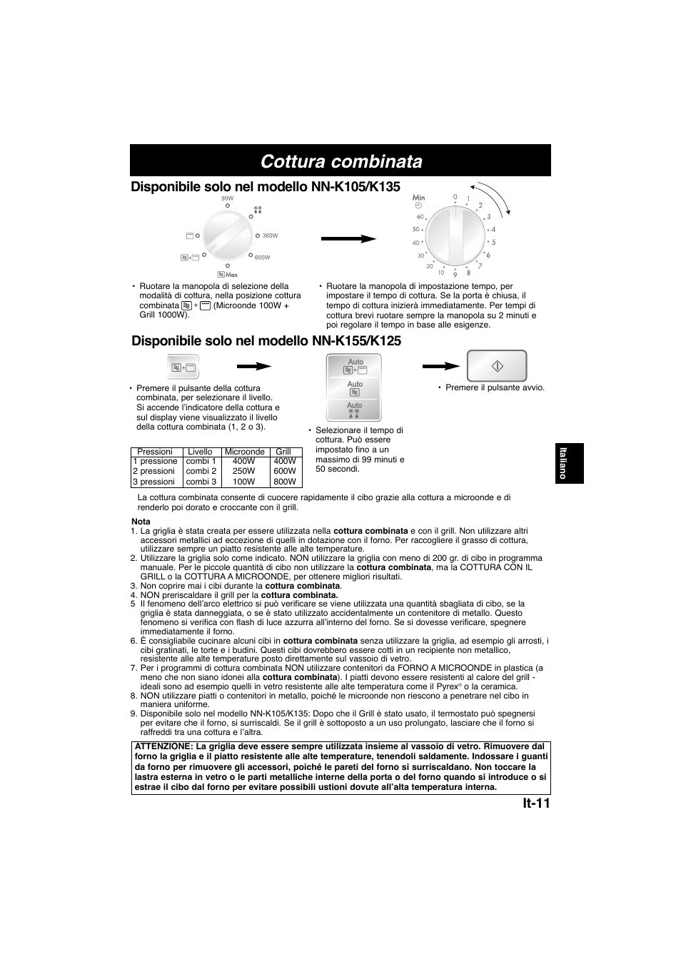 Cottura combinata, It-11 | Panasonic NNK105WBWPG User Manual | Page 58 / 62