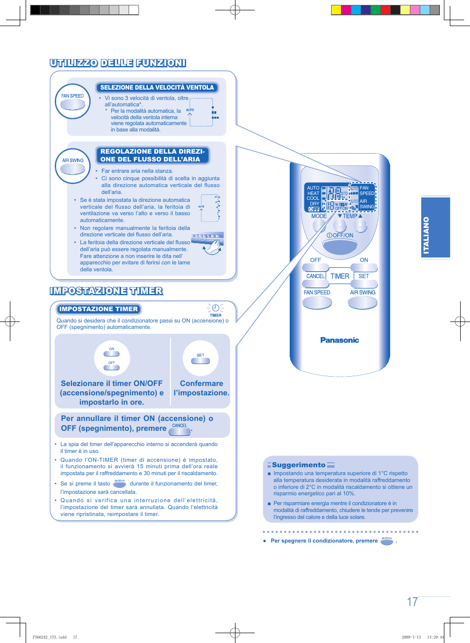 Utilizzo delle funzioni, Impostazione timer | Panasonic CUUW9GKE User Manual | Page 17 / 28