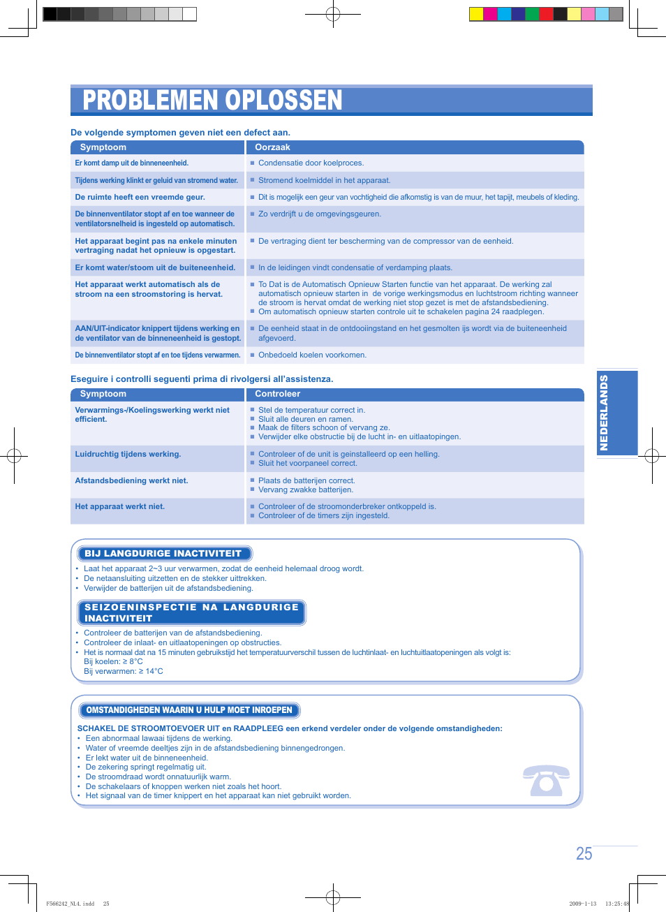 Problemen oplossen | Panasonic CUUW9GKE User Manual | Page 25 / 28