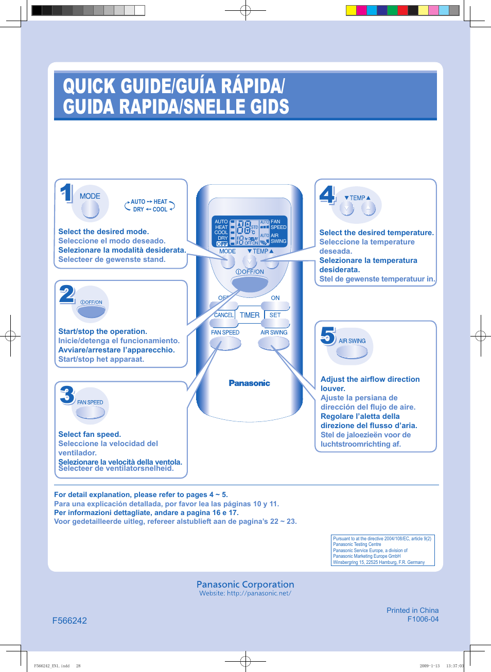 Quick guide/guía rápida/ guida rapida/snelle gids | Panasonic CUUW9GKE User Manual | Page 28 / 28