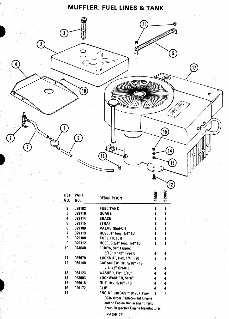 Muffler, fuel lines & tank | Ariens 929000 User Manual | Page 27 / 84