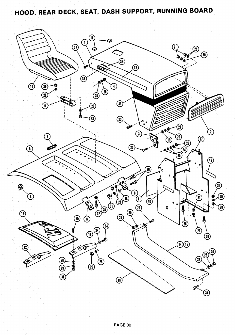 Hood rear deck, seat, dash support, running board | Ariens 929000 User Manual | Page 30 / 84