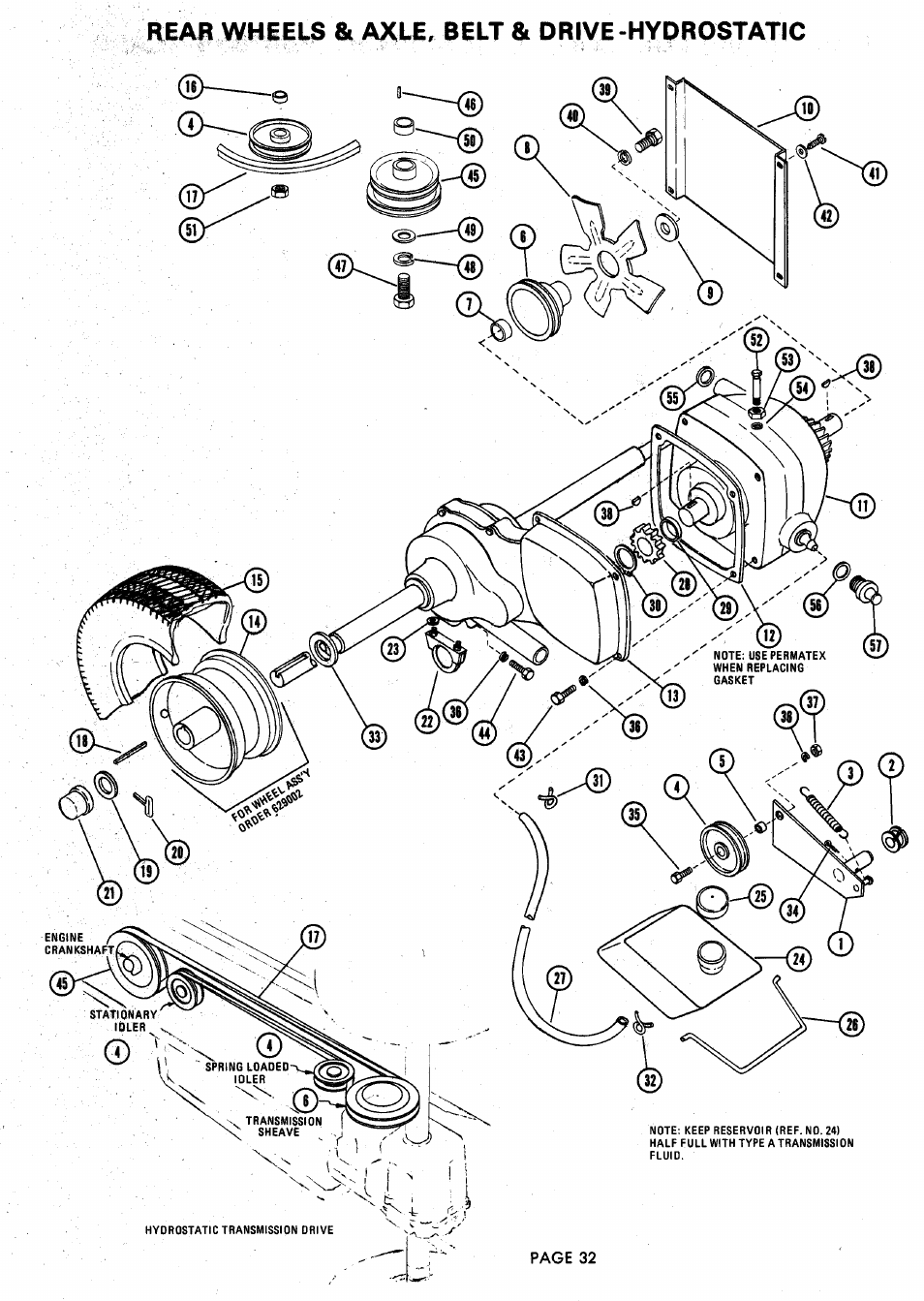 Rear wheels & axle, belt & drive-hydrostatic | Ariens 929000 User Manual | Page 32 / 84