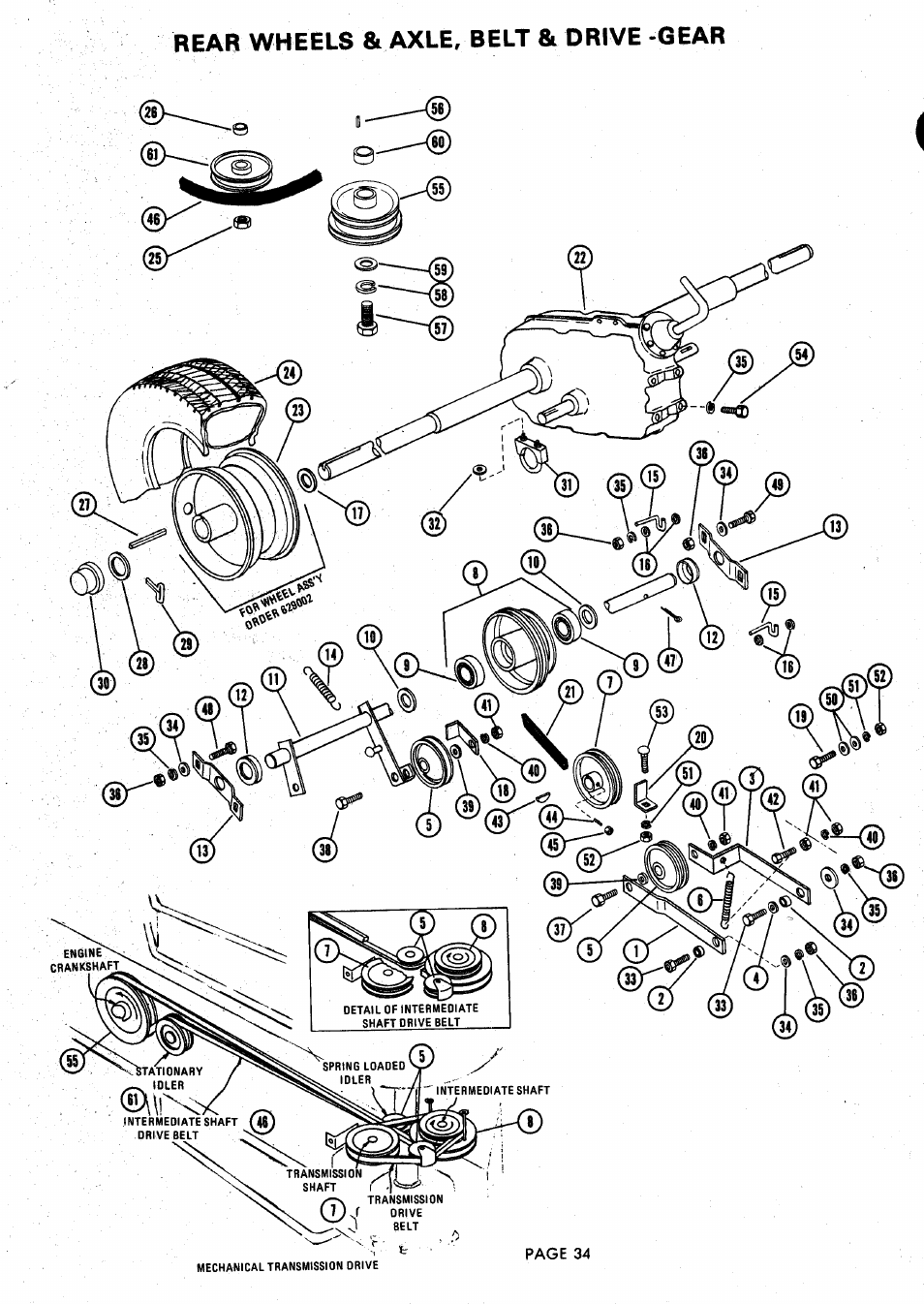 J j j, Rear wheels & axle, belt & drive -gear | Ariens 929000 User Manual | Page 34 / 84
