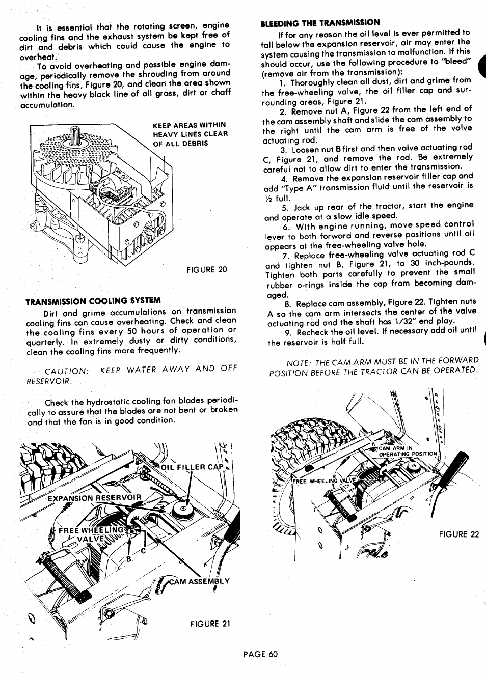 Transmission cooling system, Bleeding the transmission | Ariens 929000 User Manual | Page 60 / 84