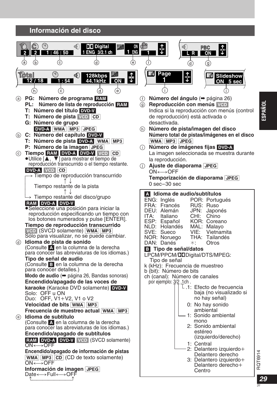 Información del disco | Panasonic DVDLX9 User Manual | Page 31 / 108