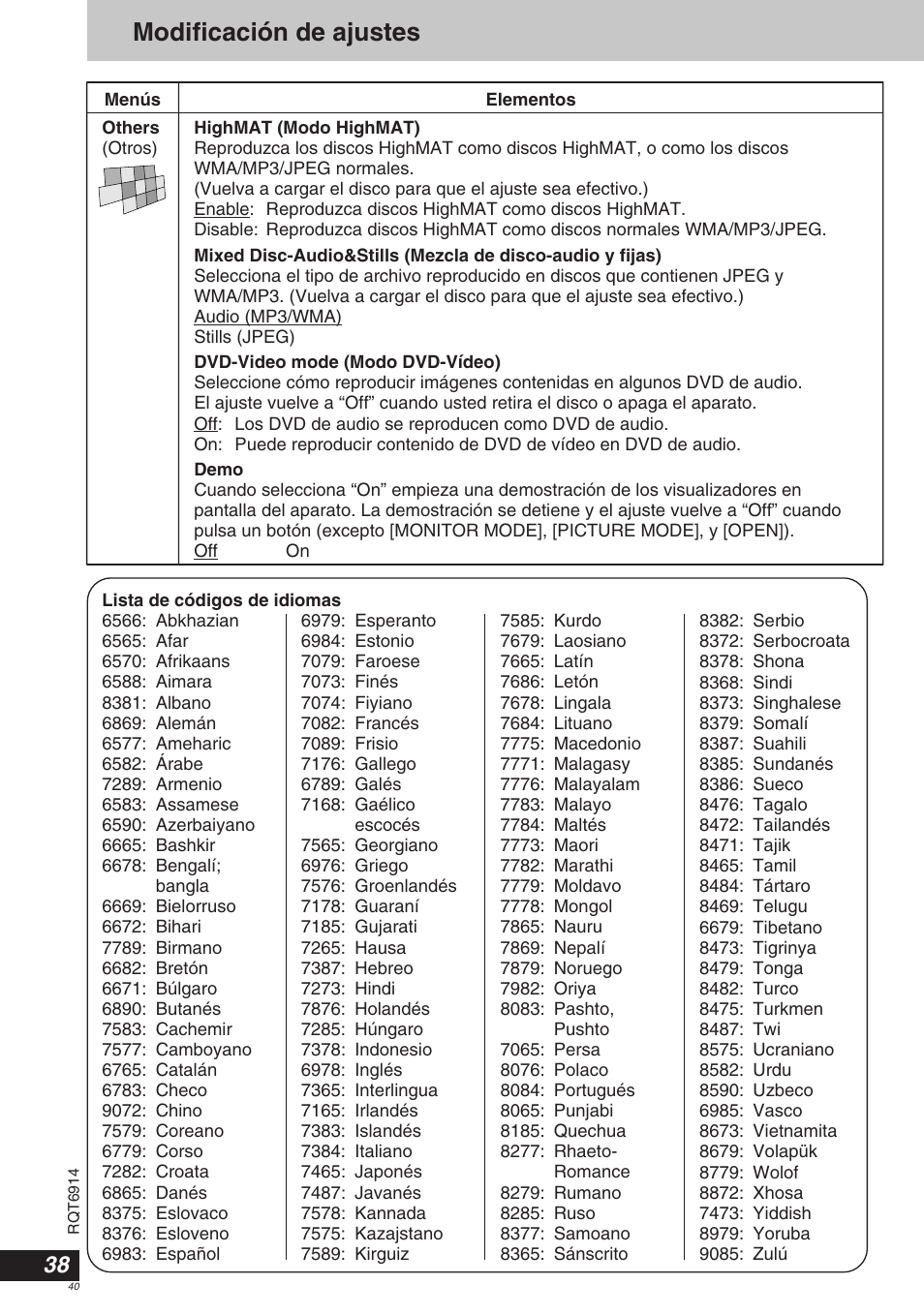 Modificación de ajustes | Panasonic DVDLX9 User Manual | Page 40 / 108
