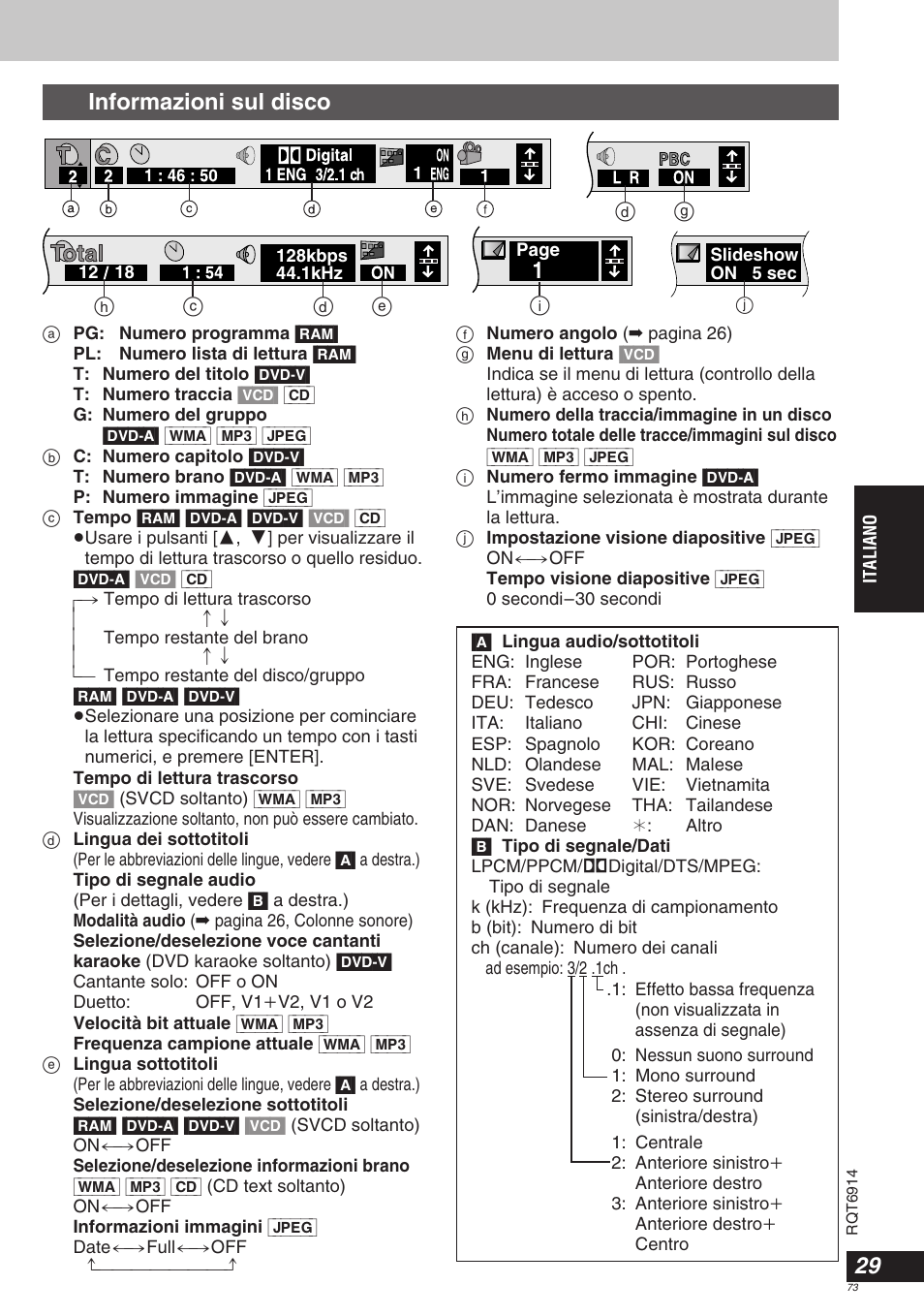 Informazioni sul disco | Panasonic DVDLX9 User Manual | Page 73 / 108