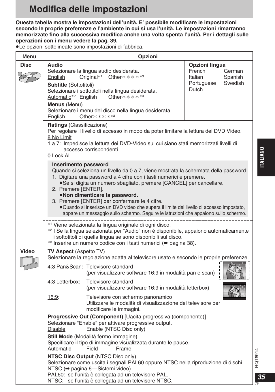Modifica delle impostazioni | Panasonic DVDLX9 User Manual | Page 79 / 108
