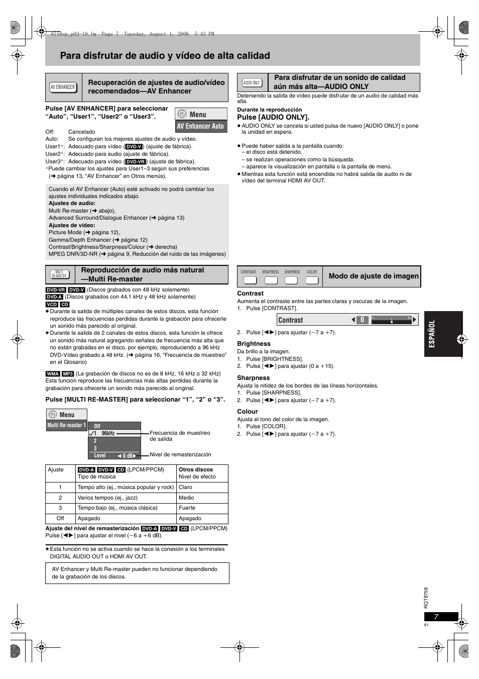 Para disfrutar de audio y vídeo de alta calidad | Panasonic DVDS99 User Manual | Page 61 / 116