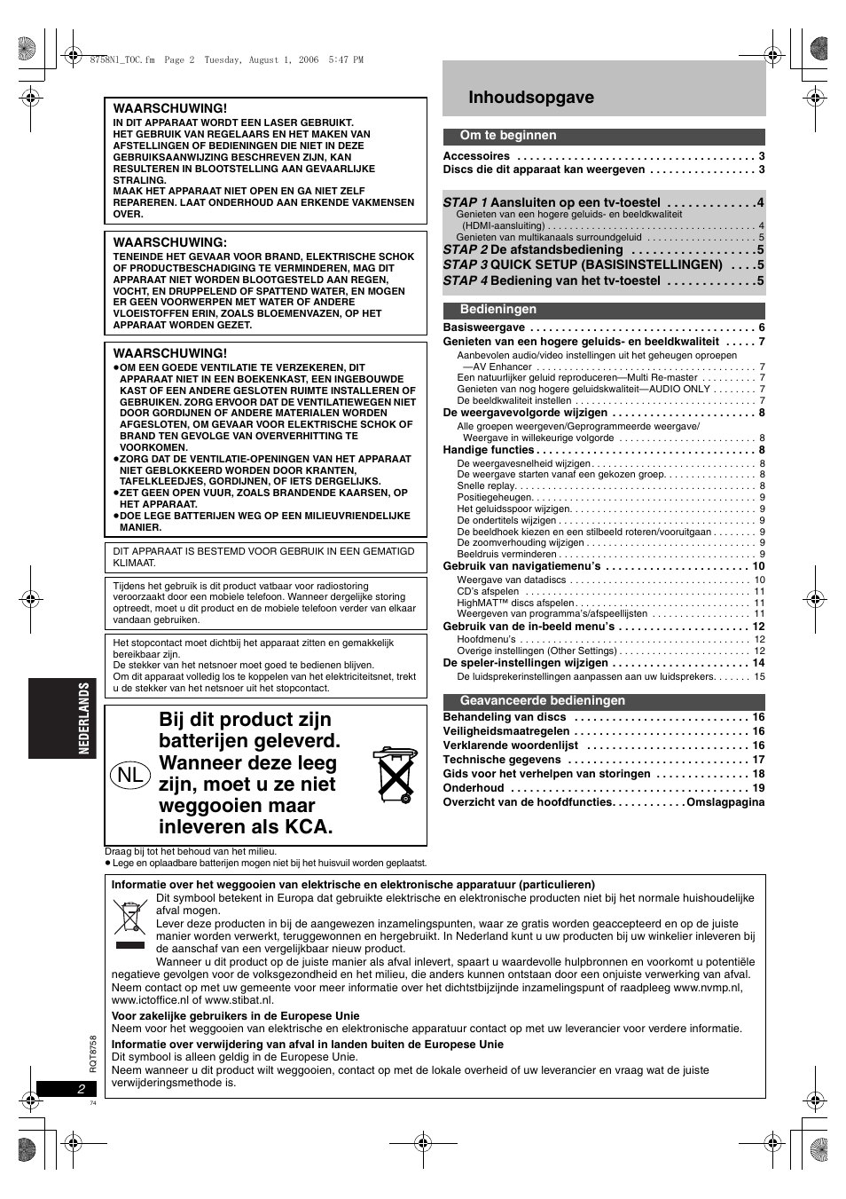Inhoudsopgave | Panasonic DVDS99 User Manual | Page 74 / 116