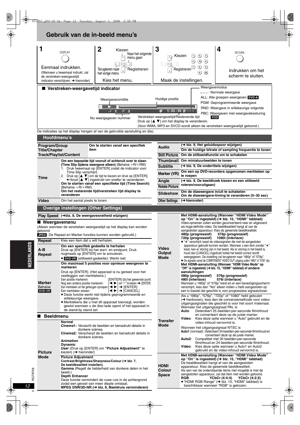 Gebruik van de in-beeld menu’s | Panasonic DVDS99 User Manual | Page 84 / 116