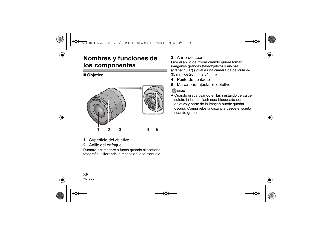 Nombres y funciones de los componentes | Panasonic HFS014042E User Manual | Page 38 / 72