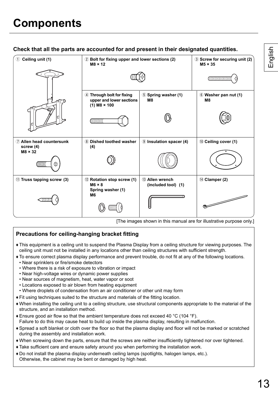 Components, English | Panasonic TYCE42PS20 User Manual | Page 13 / 98