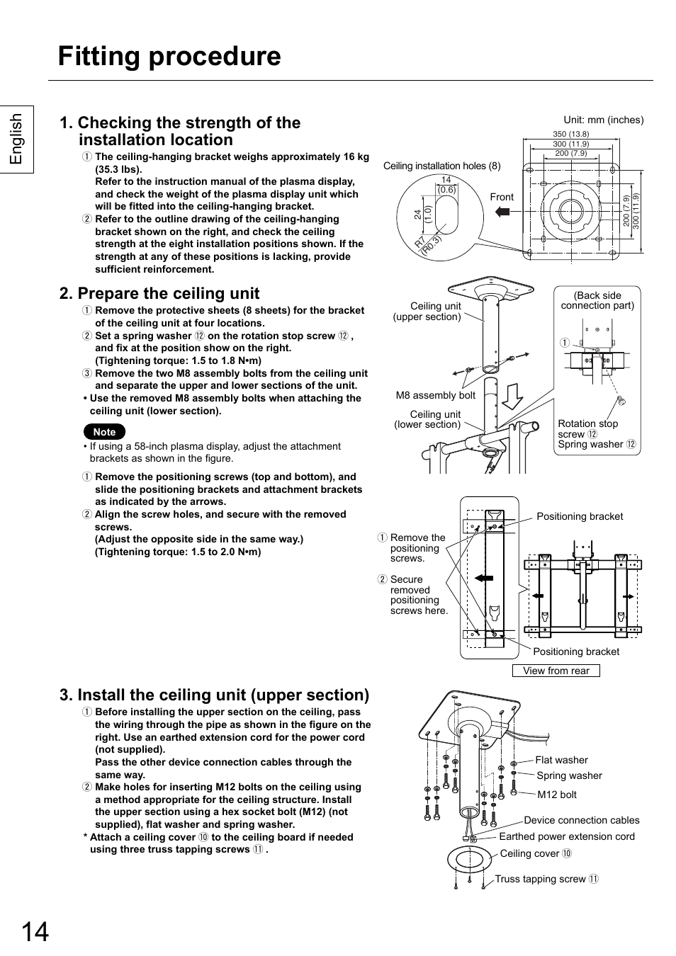 Fitting procedure, Checking the strength of the installation location, Prepare the ceiling unit | English | Panasonic TYCE42PS20 User Manual | Page 14 / 98