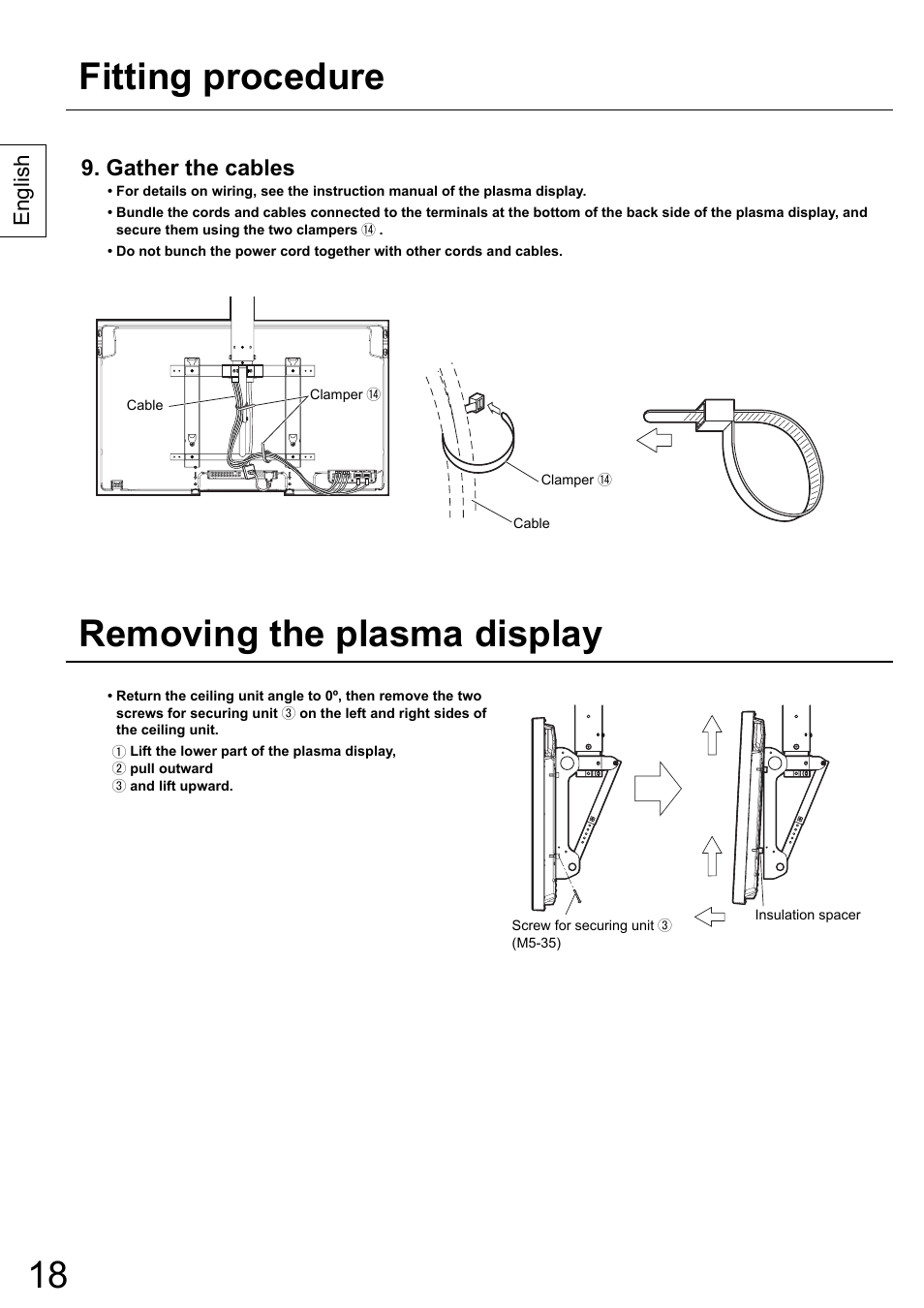 Fitting procedure removing the plasma display, Gather the cables, English | Panasonic TYCE42PS20 User Manual | Page 18 / 98