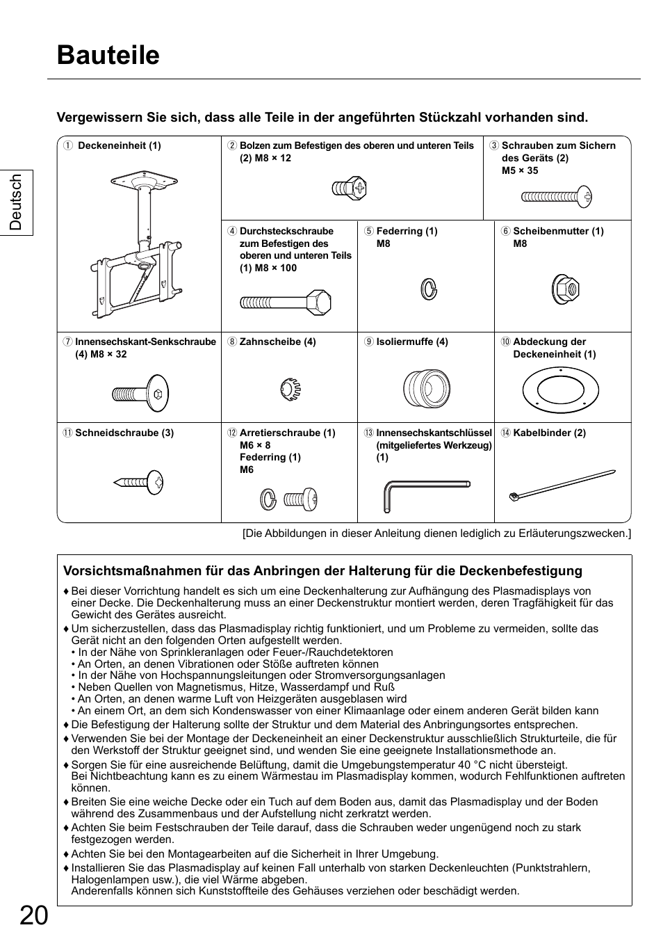 Bauteile, Deutsch | Panasonic TYCE42PS20 User Manual | Page 20 / 98