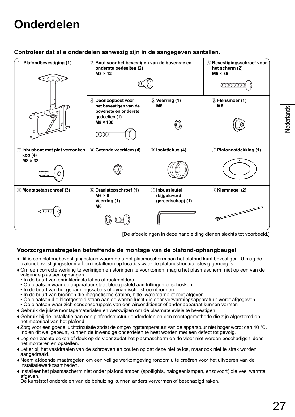 Onderdelen, Nederlands | Panasonic TYCE42PS20 User Manual | Page 27 / 98