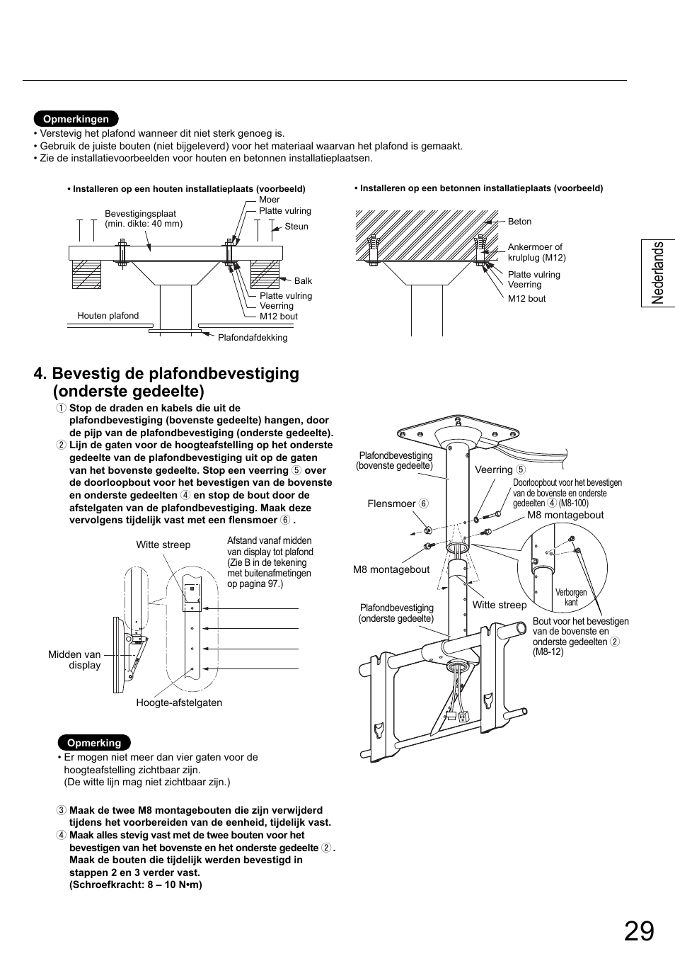 Bevestig de plafondbevestiging (onderste gedeelte), Nederlands | Panasonic TYCE42PS20 User Manual | Page 29 / 98