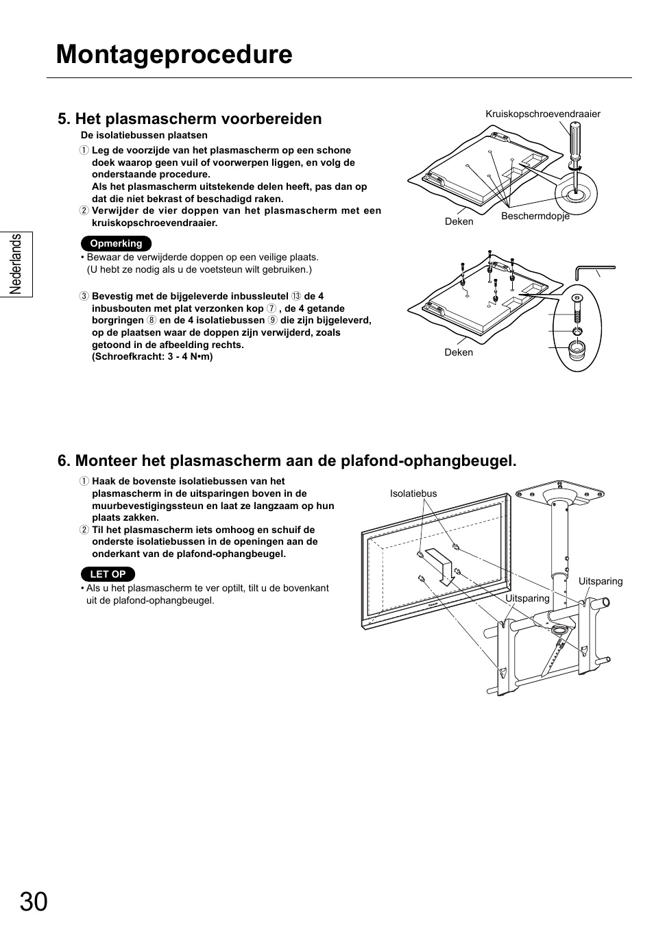 Montageprocedure, Het plasmascherm voorbereiden, Nederlands | Panasonic TYCE42PS20 User Manual | Page 30 / 98