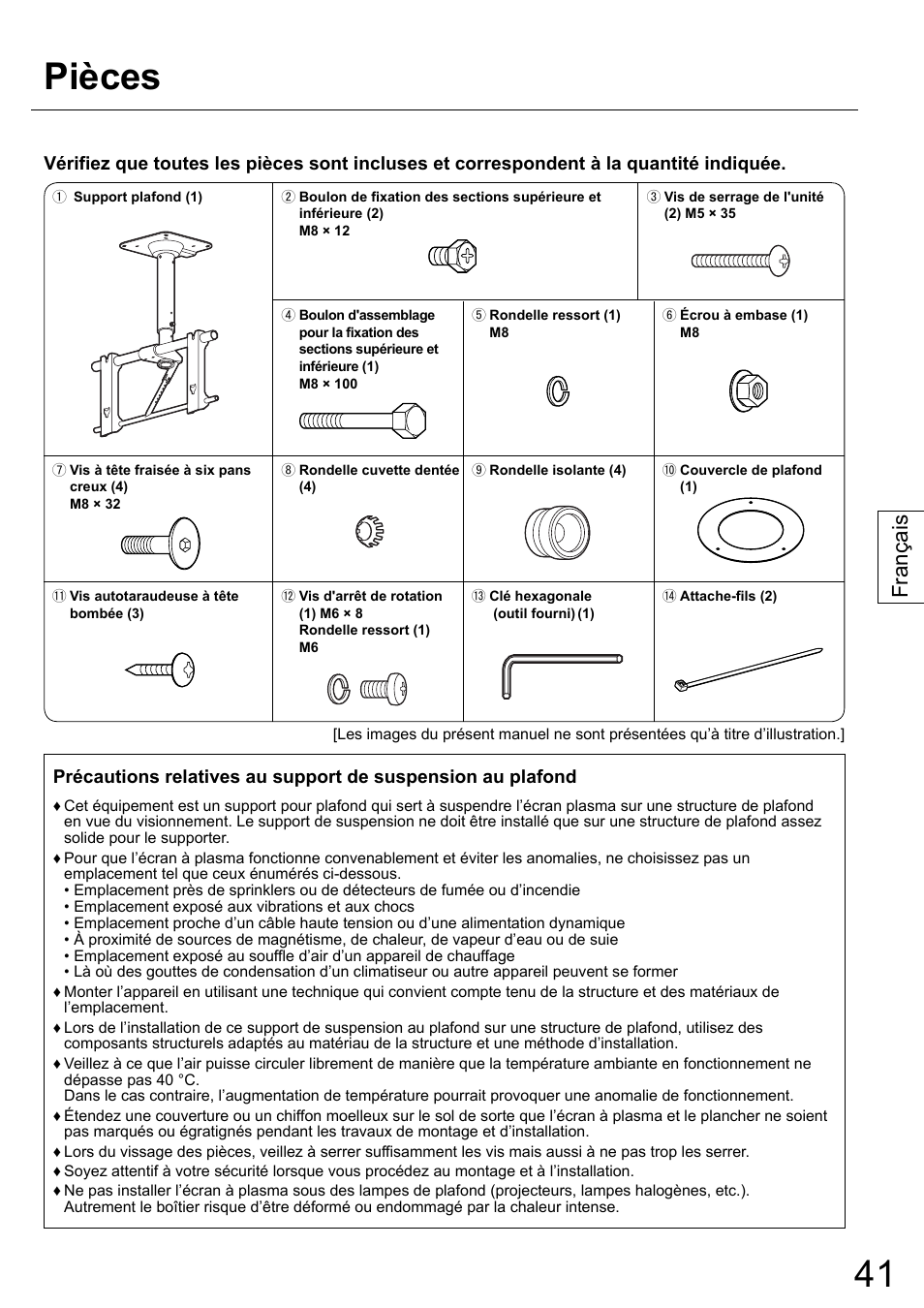 Pièces, Français | Panasonic TYCE42PS20 User Manual | Page 41 / 98