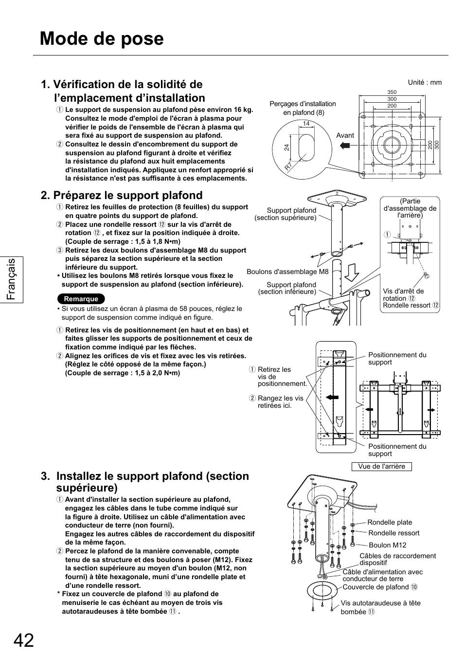 Mode de pose, Préparez le support plafond, Français | Panasonic TYCE42PS20 User Manual | Page 42 / 98
