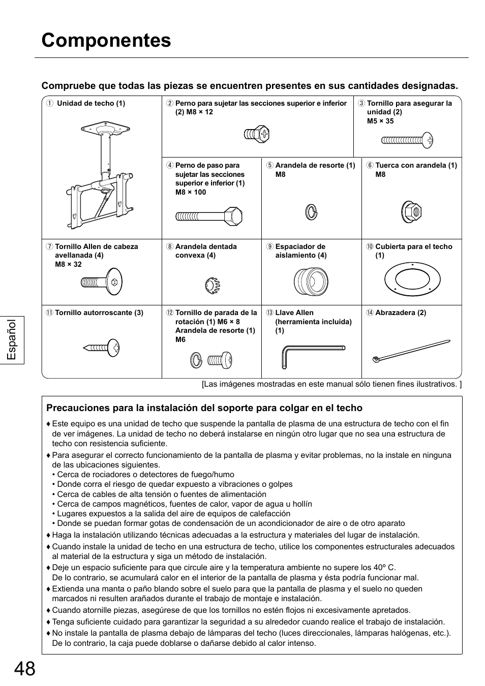 Componentes, Español | Panasonic TYCE42PS20 User Manual | Page 48 / 98