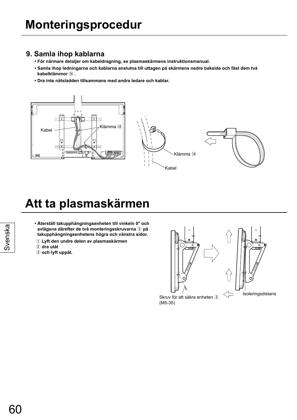 Monteringsprocedur att ta plasmaskärmen, Samla ihop kablarna, Svenska | Panasonic TYCE42PS20 User Manual | Page 60 / 98