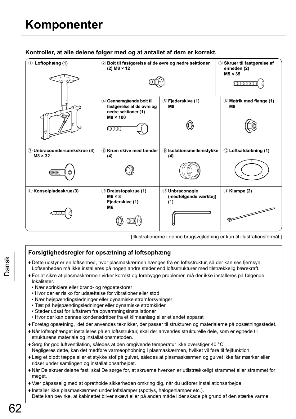 Komponenter, Dansk | Panasonic TYCE42PS20 User Manual | Page 62 / 98