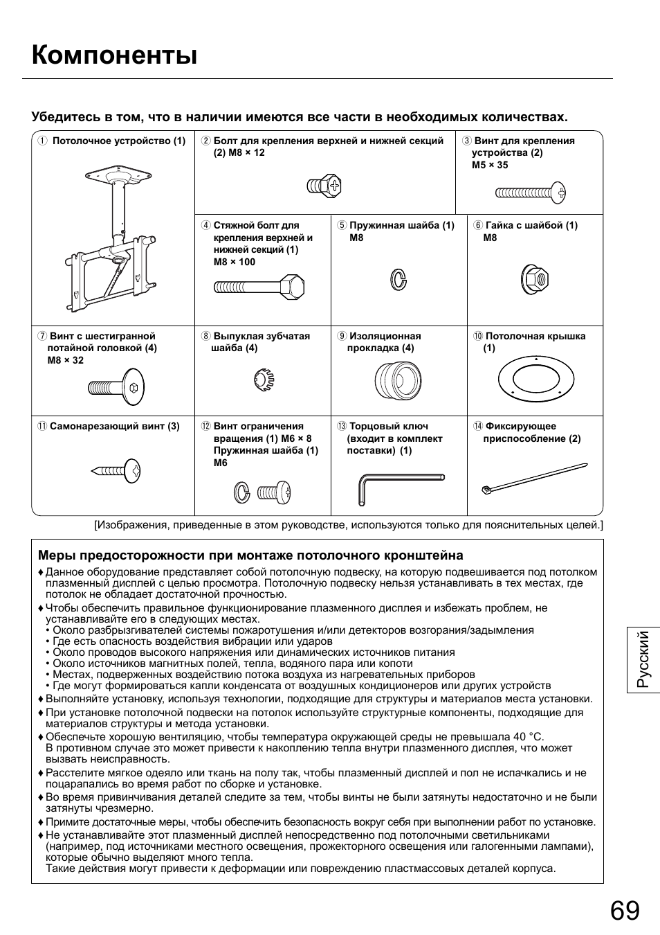 Компоненты, Ру сский | Panasonic TYCE42PS20 User Manual | Page 69 / 98