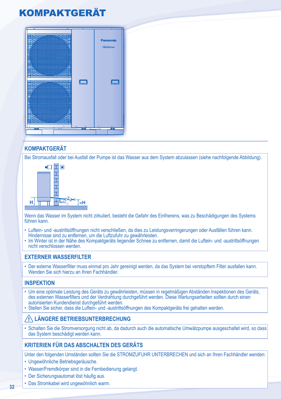 Kompaktgerät | Panasonic WHMXF12D9E8 User Manual | Page 32 / 76