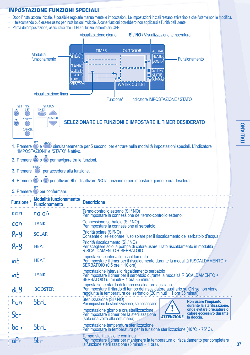 It aliano, Impostazione funzioni speciali | Panasonic WHMXF12D9E8 User Manual | Page 37 / 76