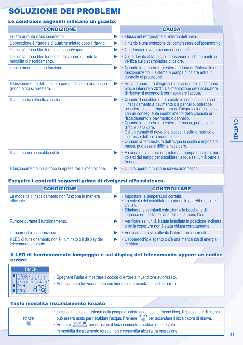 Soluzione dei problemi | Panasonic WHMXF12D9E8 User Manual | Page 41 / 76