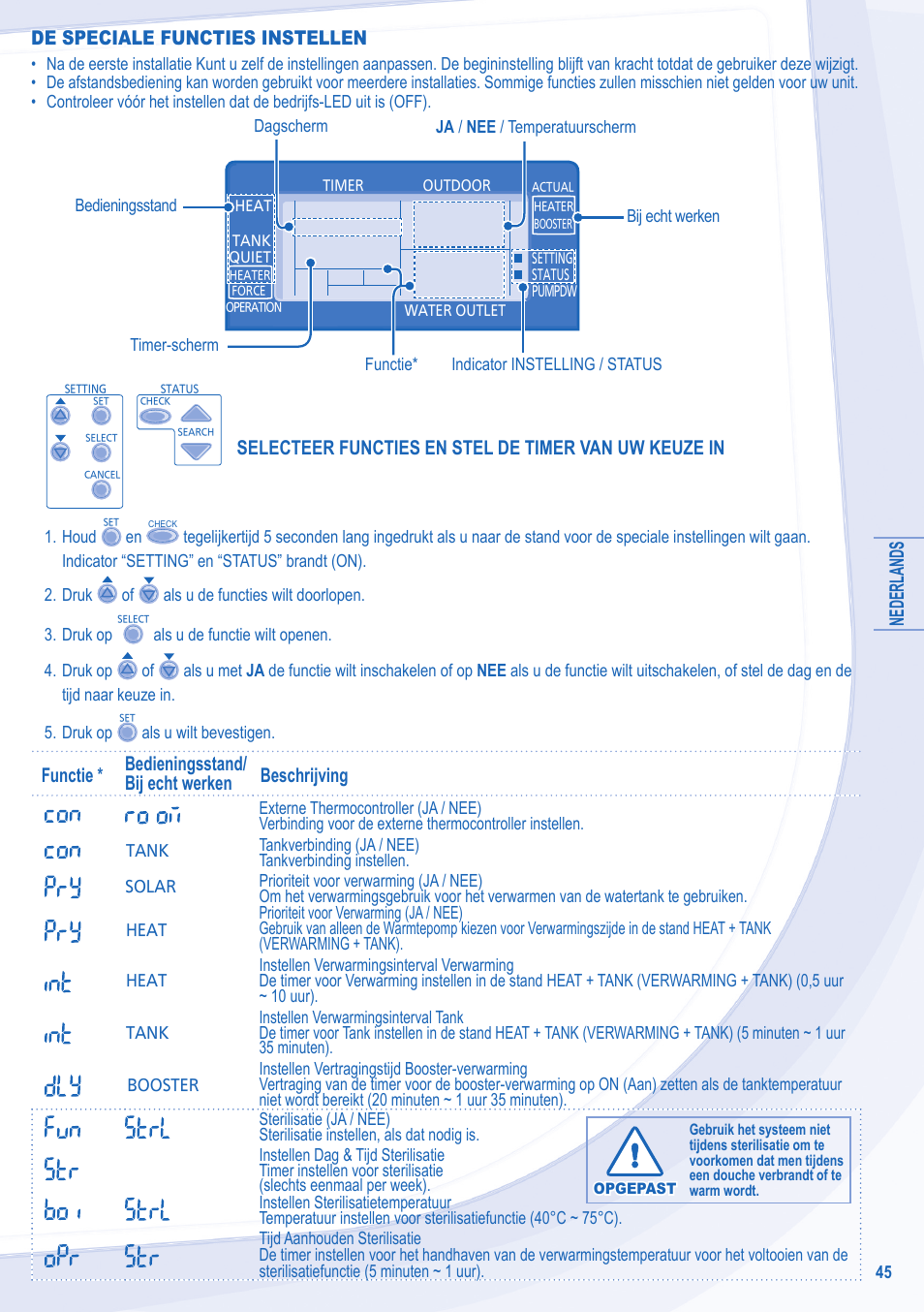 Nederlands, De speciale functies instellen | Panasonic WHMXF12D9E8 User Manual | Page 45 / 76