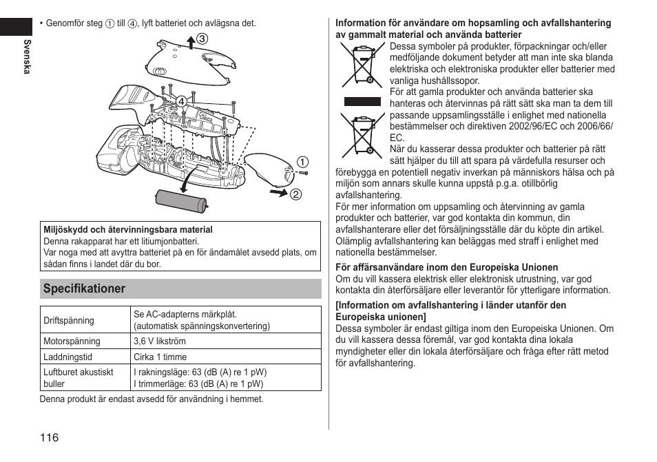 Specifikationer | Panasonic ESLT71 User Manual | Page 116 / 196