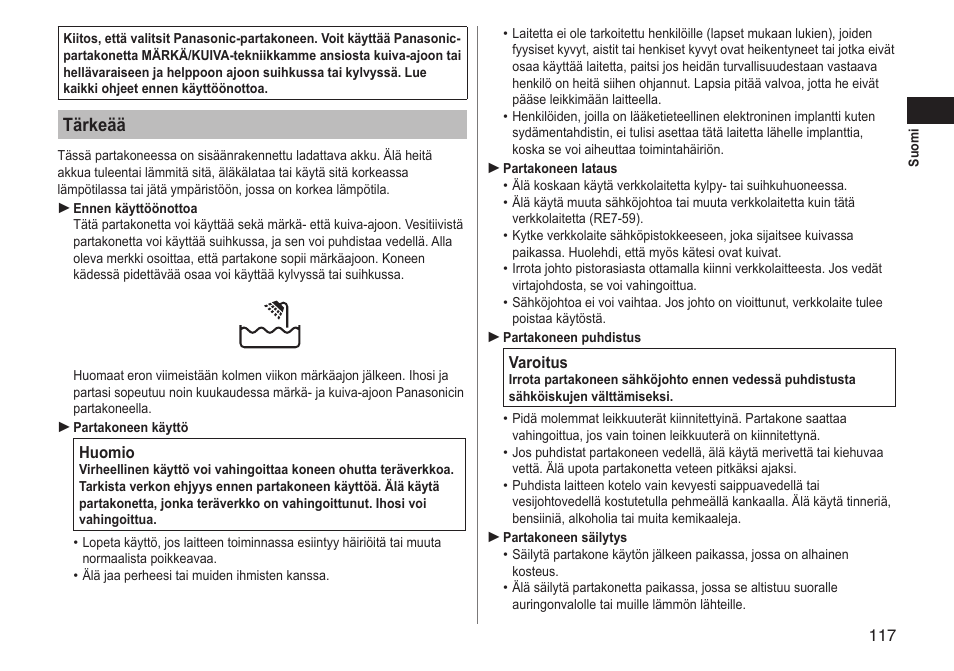 Tärkeää | Panasonic ESLT71 User Manual | Page 117 / 196