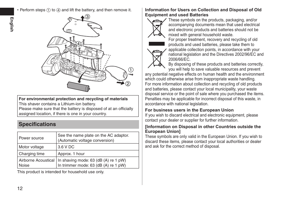 Specifications | Panasonic ESLT71 User Manual | Page 12 / 196