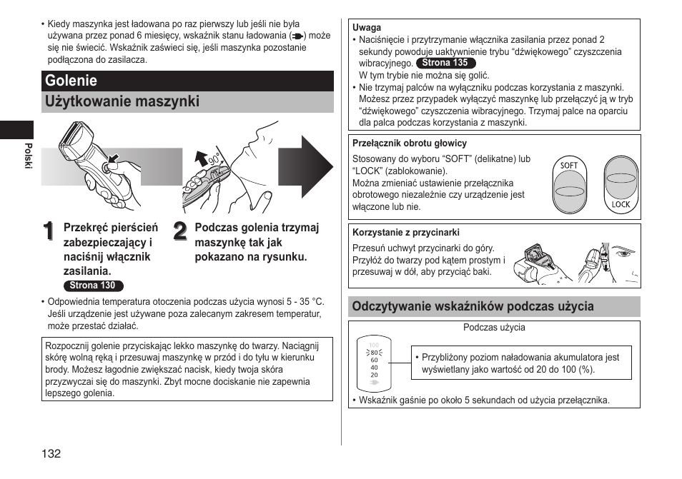 Golenie użytkowanie maszynki | Panasonic ESLT71 User Manual | Page 132 / 196