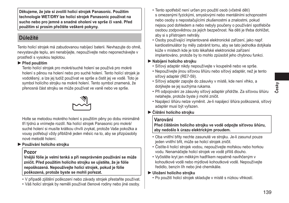 Důležité | Panasonic ESLT71 User Manual | Page 139 / 196