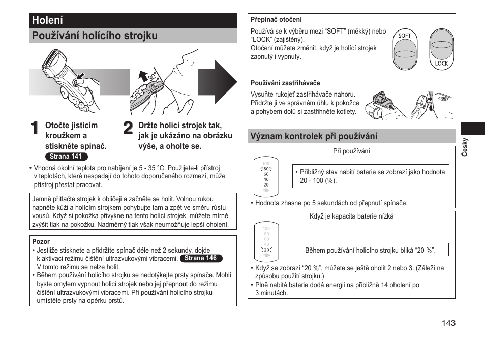 Holení používání holícího strojku | Panasonic ESLT71 User Manual | Page 143 / 196