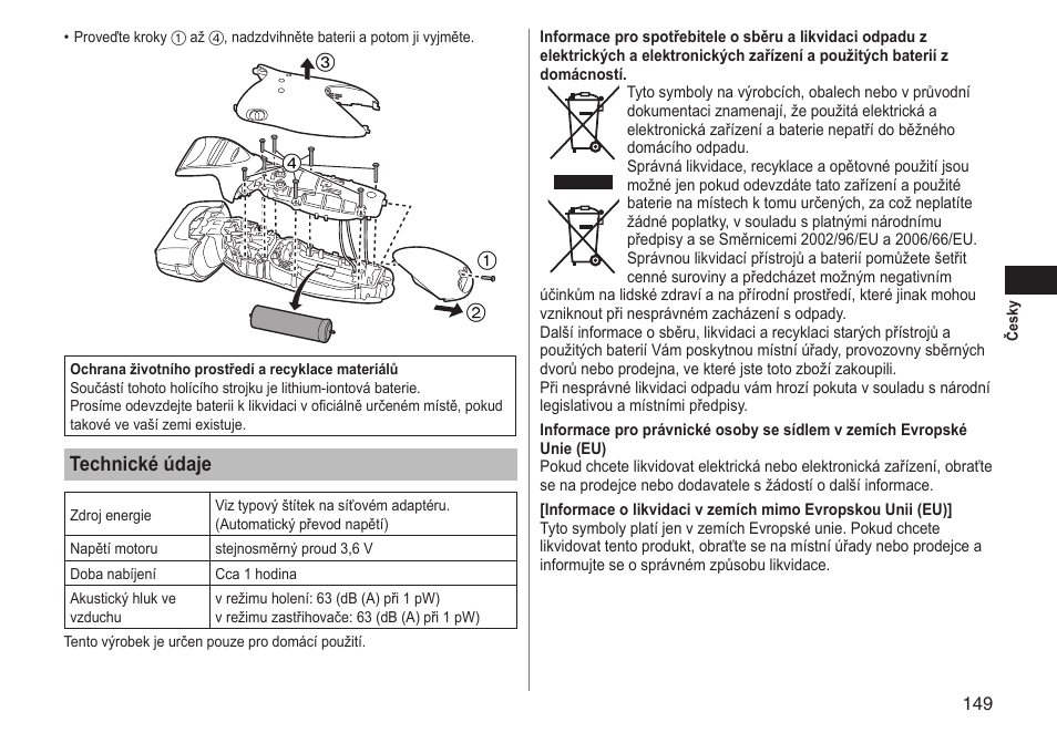 Technické údaje | Panasonic ESLT71 User Manual | Page 149 / 196